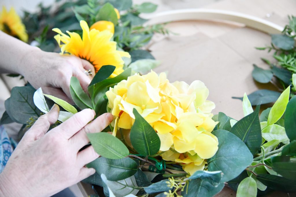 How to Make a Summer Floral Wreath (Step-by-Step Guide) attach flowers