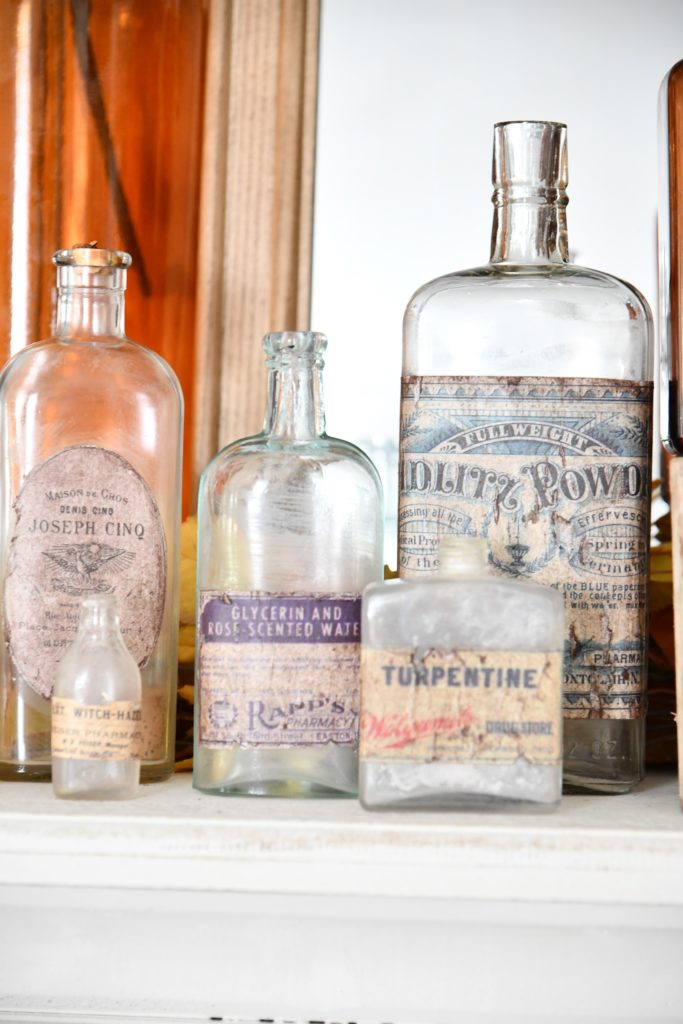 DIY Vintage Medicine Bottles ON mantle