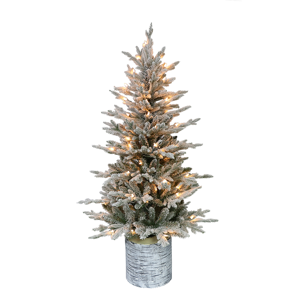 Puleo International 4.5 ft. Pre-Lit Potted Flocked Arctic Fir Artificial Christmas Tree with 70 UL-Listed Clear Lights
