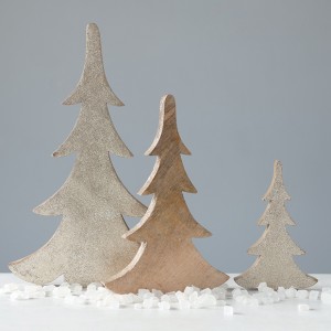 GLITTERED WOOD TABLETOP TREE COLLECTION, SET OF 3