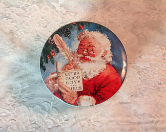 Holiday Tin By Daher Made in England Round Tin With Lid Santa Claus Tin Vintage Christmas