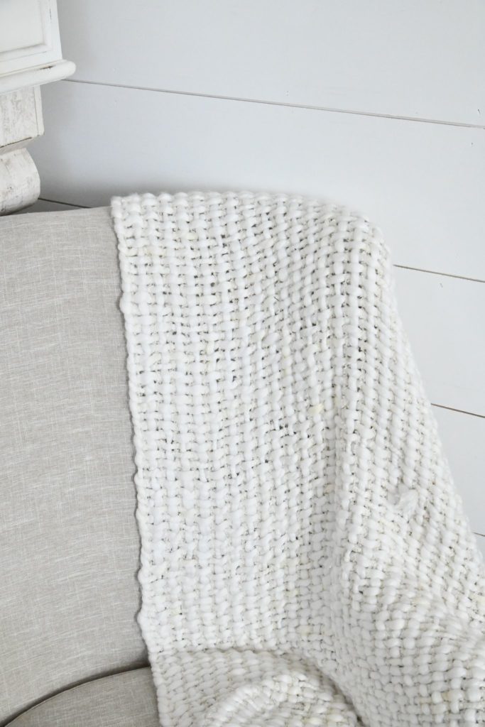 Neutral Ivory Chunky Knit Blanket on Chair