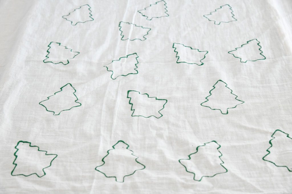 FLour Sack Tea Towel with green trees stamped