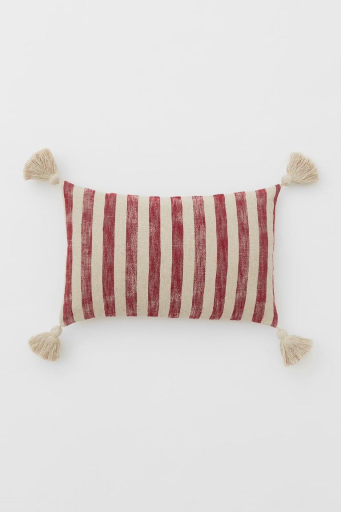 Tasseled Cushion Cover red stripe