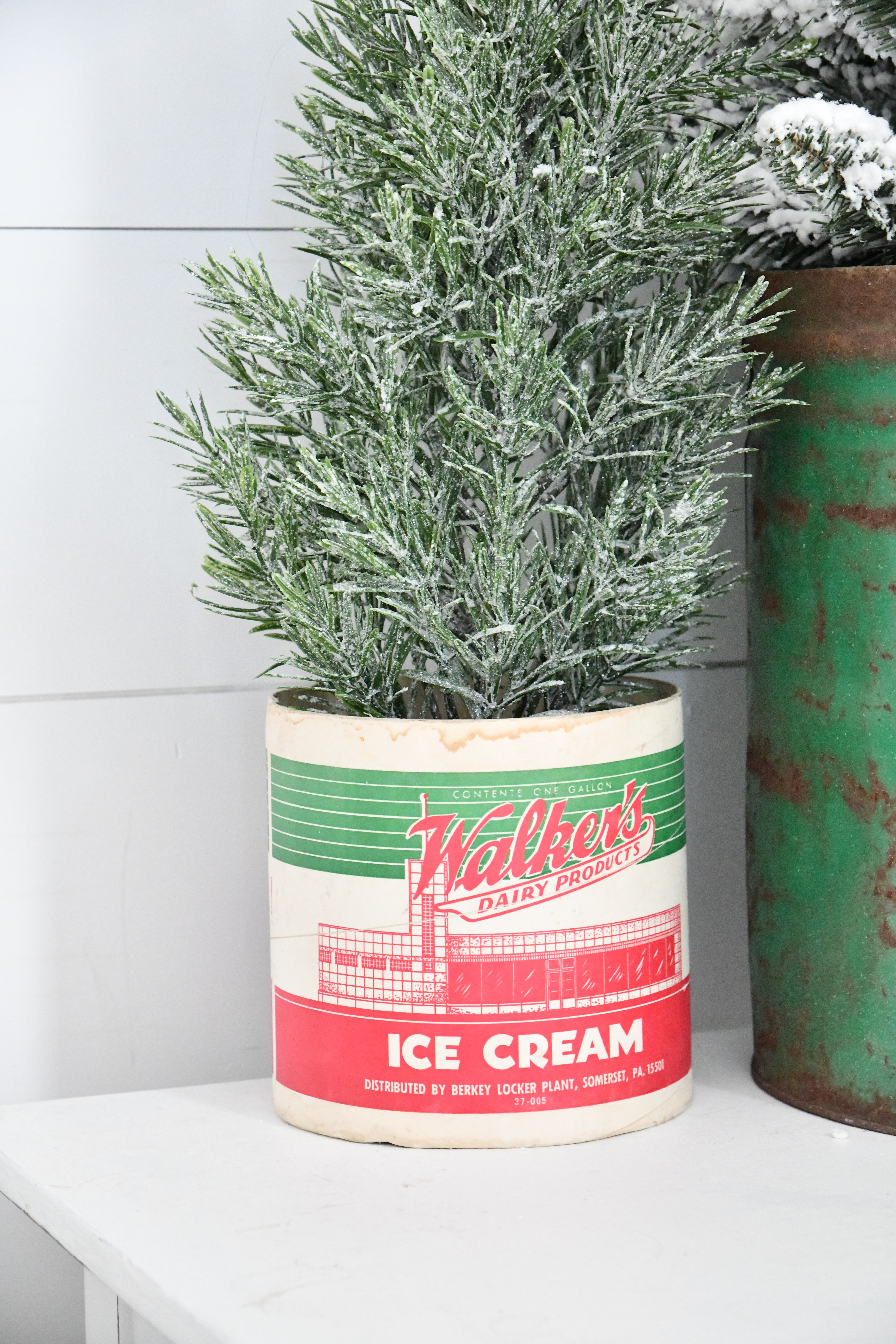 Vintage Christmas Tree Stands Walkers Dairy Ice Cream Bucket
