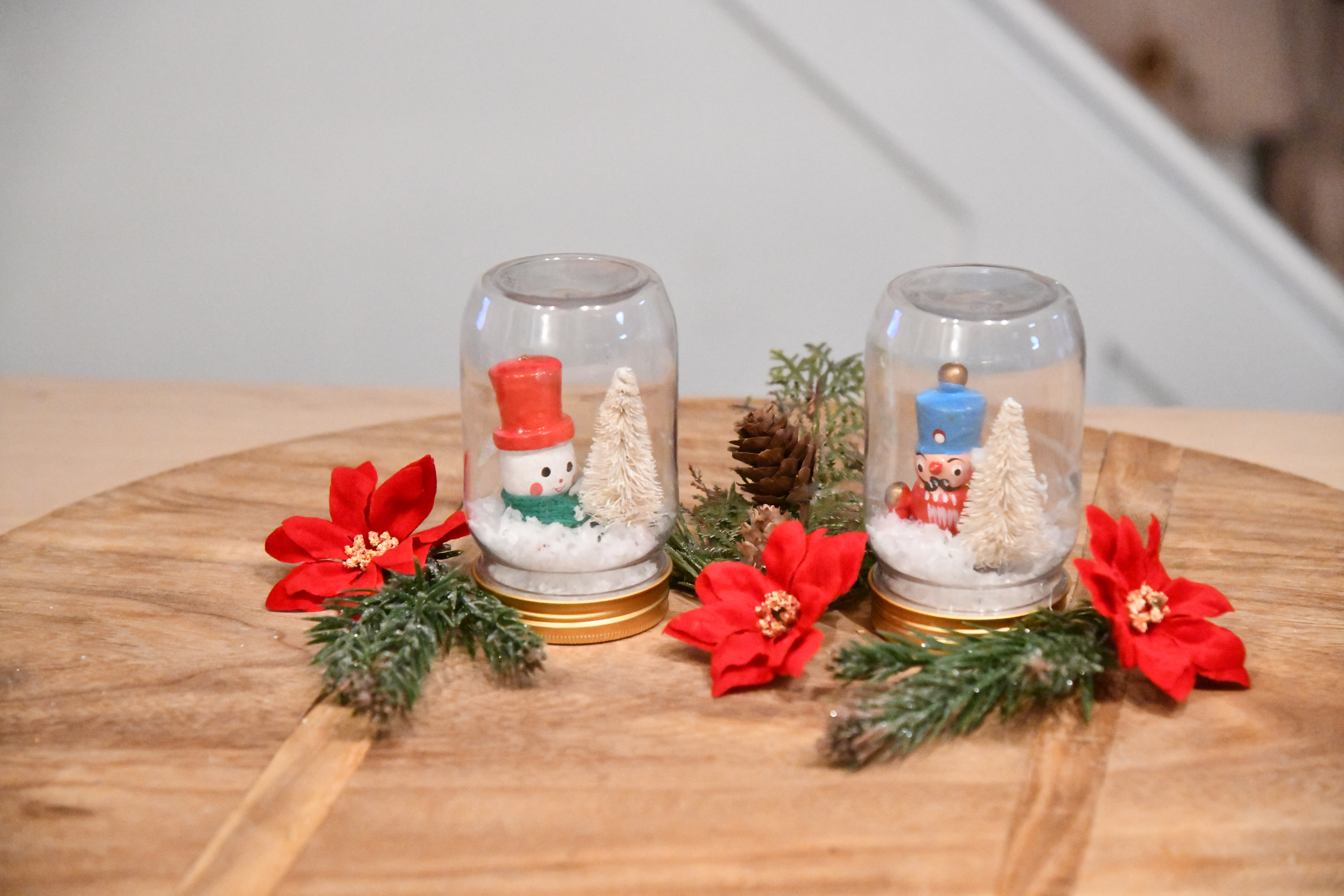 waterless snow globes on table