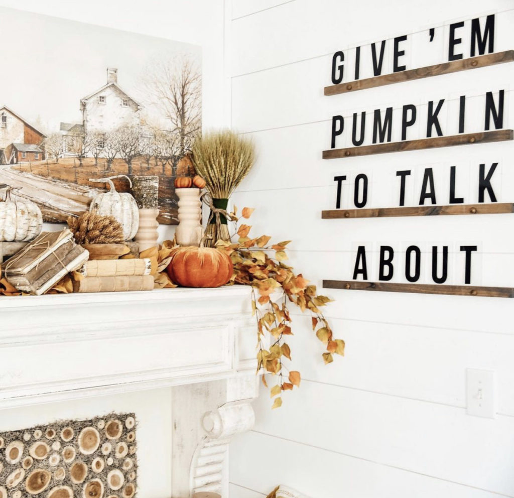 give em pumpkin to talk about Fall letter Board