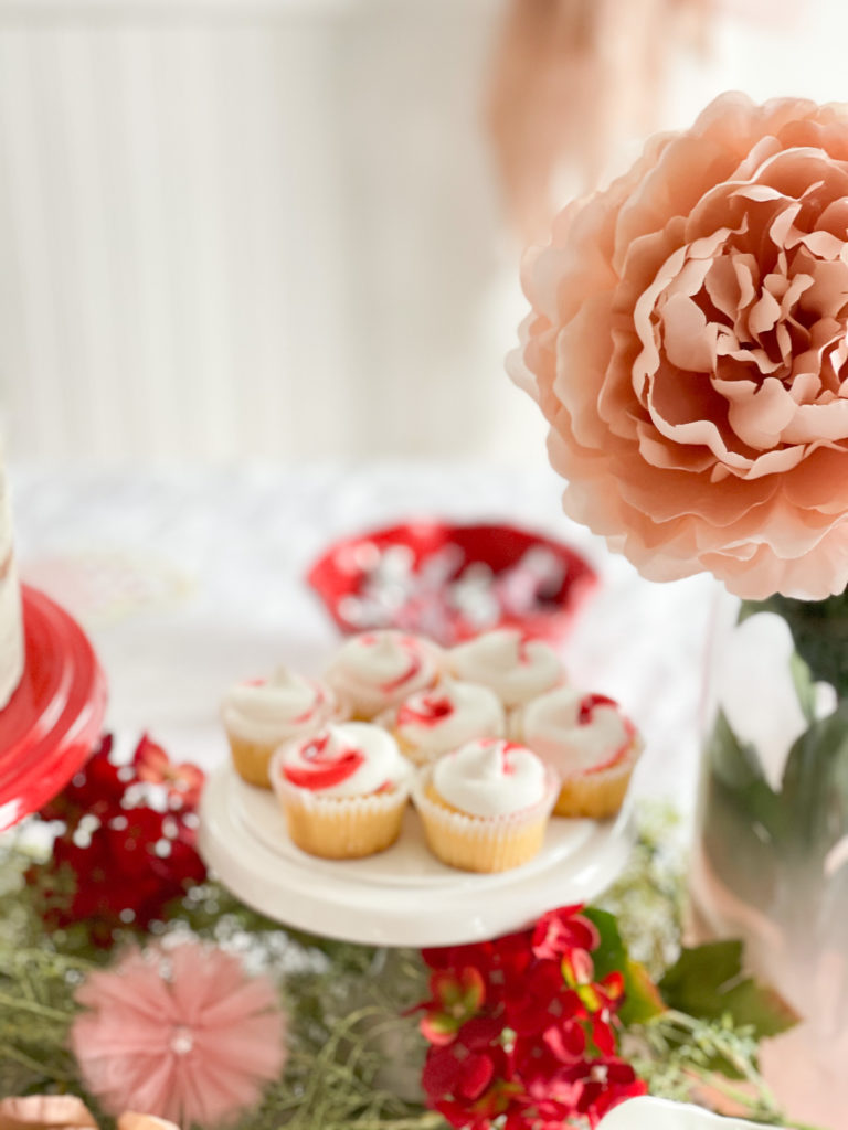 Valentine's Day mini strawberry cream frosted cupcakes