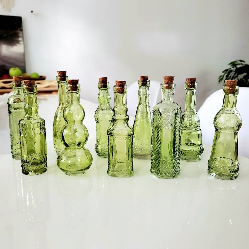 Mint Green Antique Style Glass Bottles with Corks 