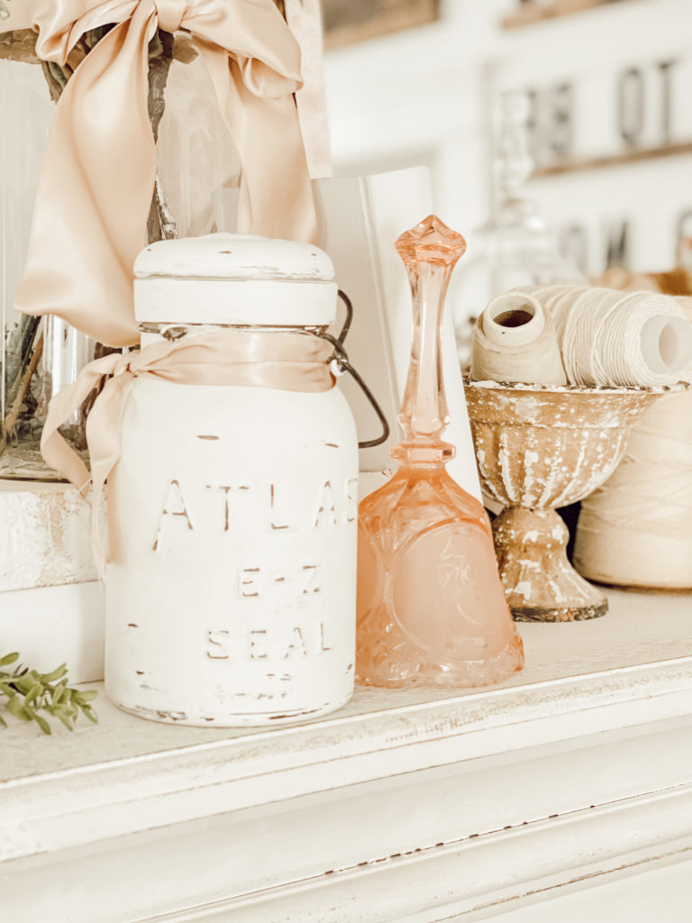 white vintage mason jar diY valentines day decor