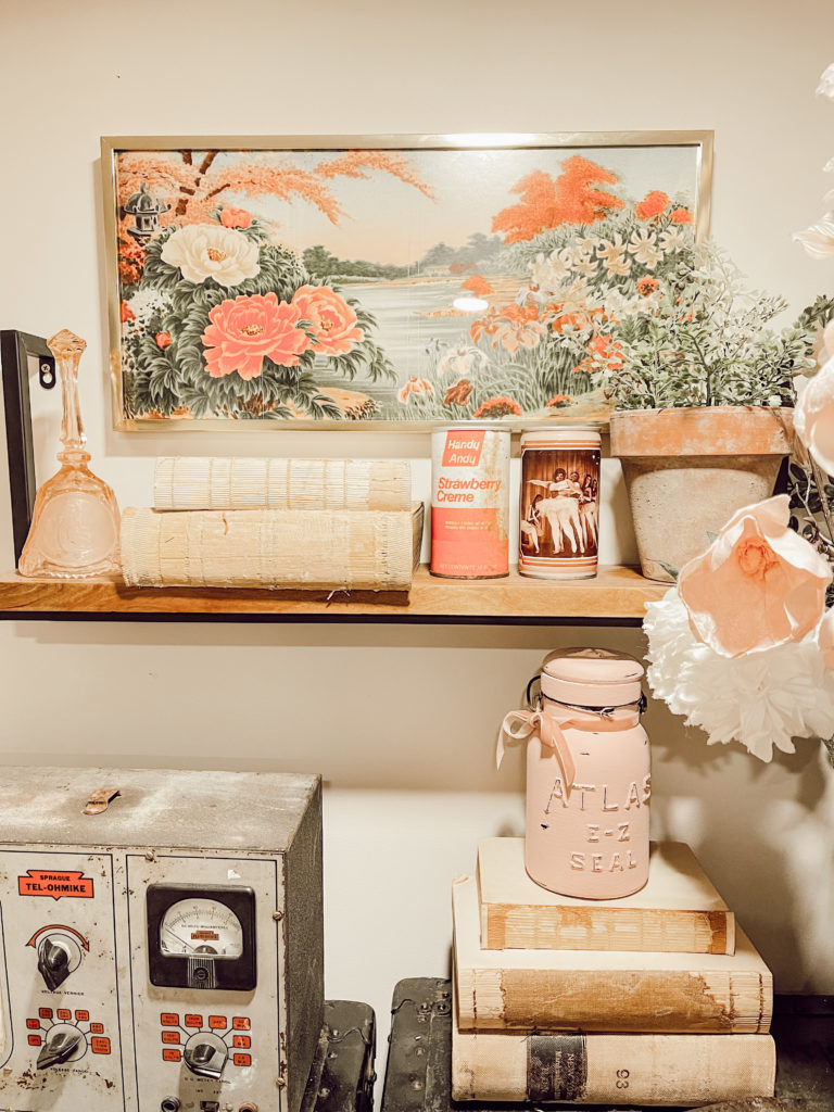 Frame it easy print floral romantic vintage decor on shelf and dresser