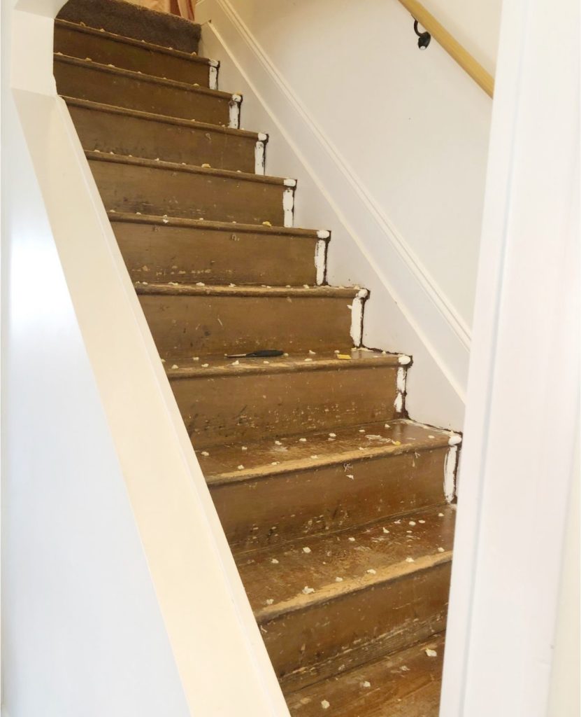 Carpet removed off farmhouse stairs
