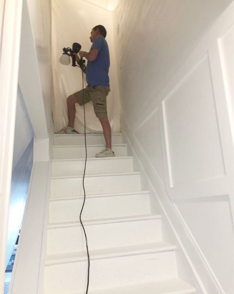 How To Makeover Your Stairs- My DIY Painted Staircase PLastic painting
