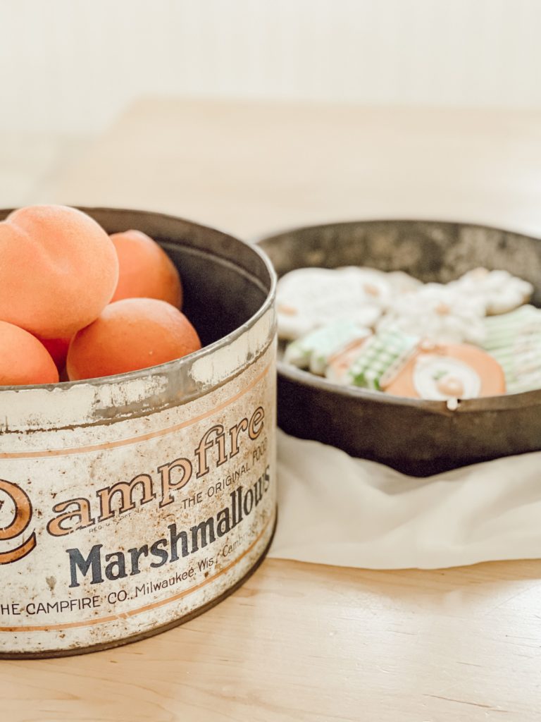 vintage campfire marshmallow tin and peach cookies