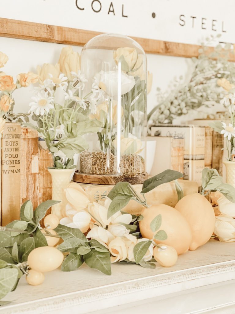 How To Decorate Your Summer Mantle Like a Pro lemon decor glass cloche
