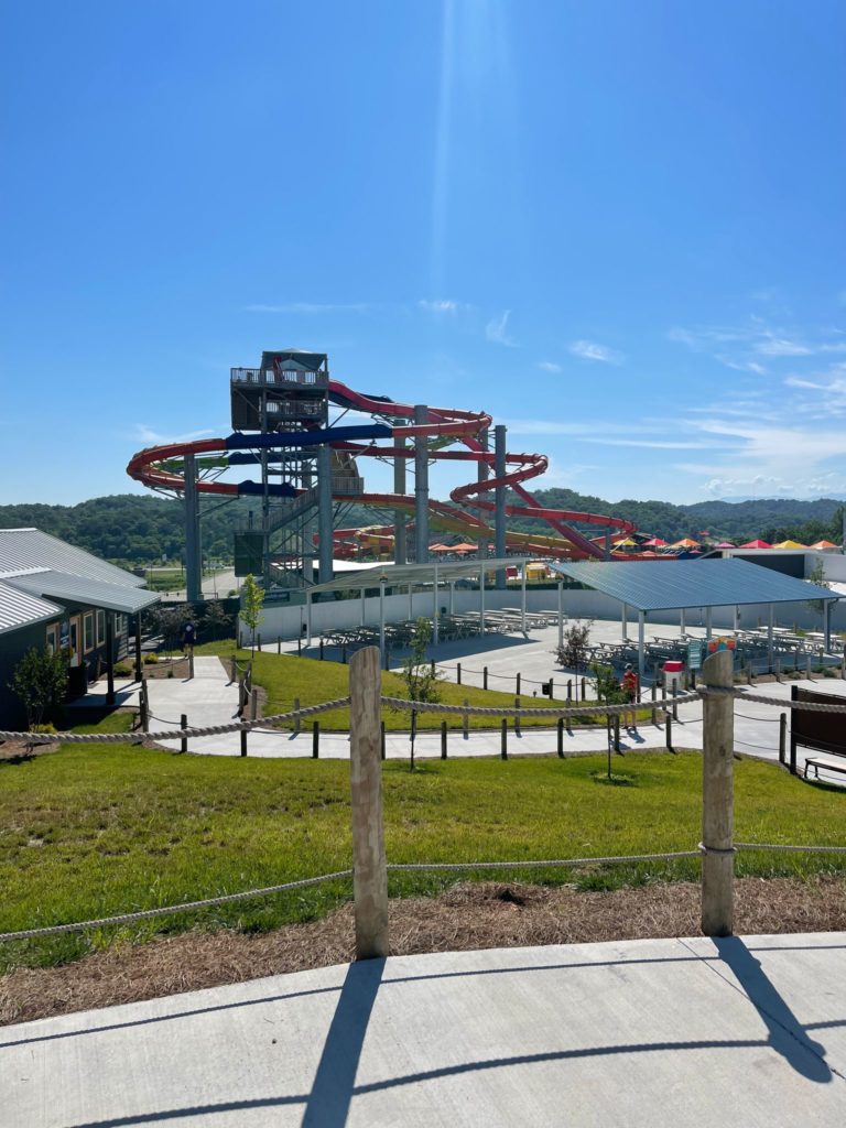 Soaky Mountain water park large water slides wide shot
