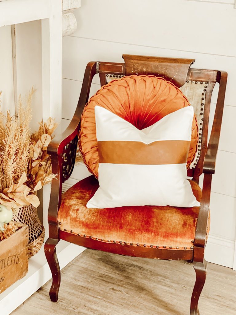 fall pillows on vintage fall chair