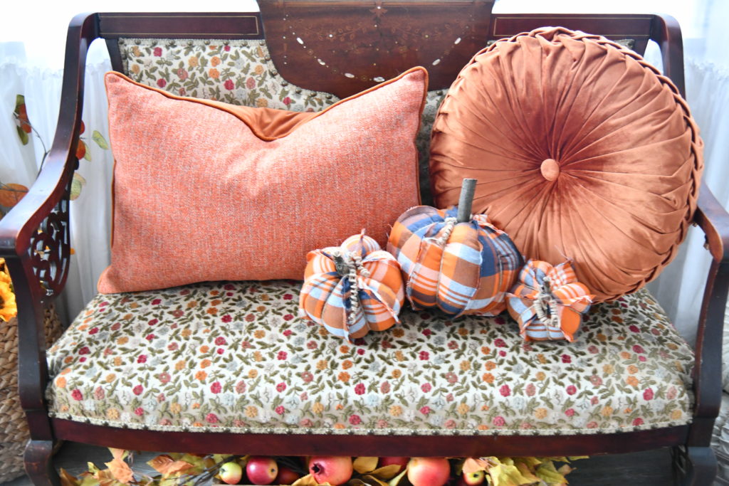 fall Pillows on vintage bench