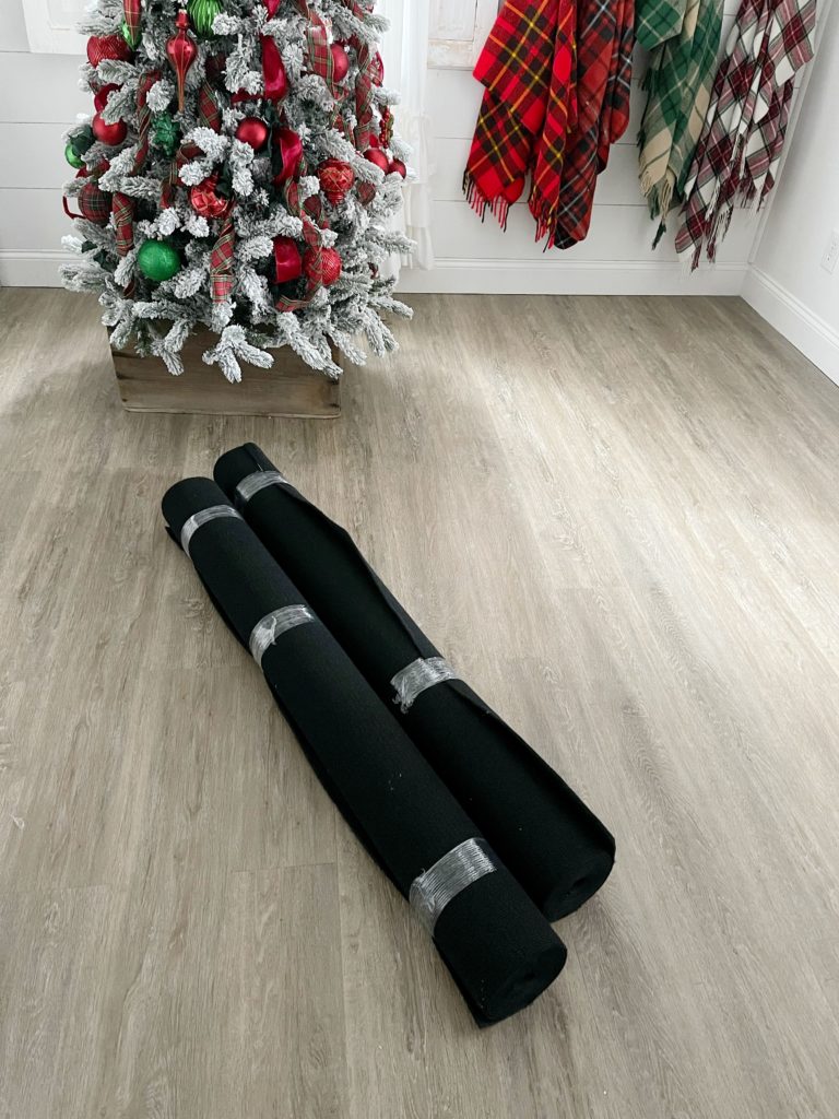 Ruggable mats in front of the Christmas tree in living room