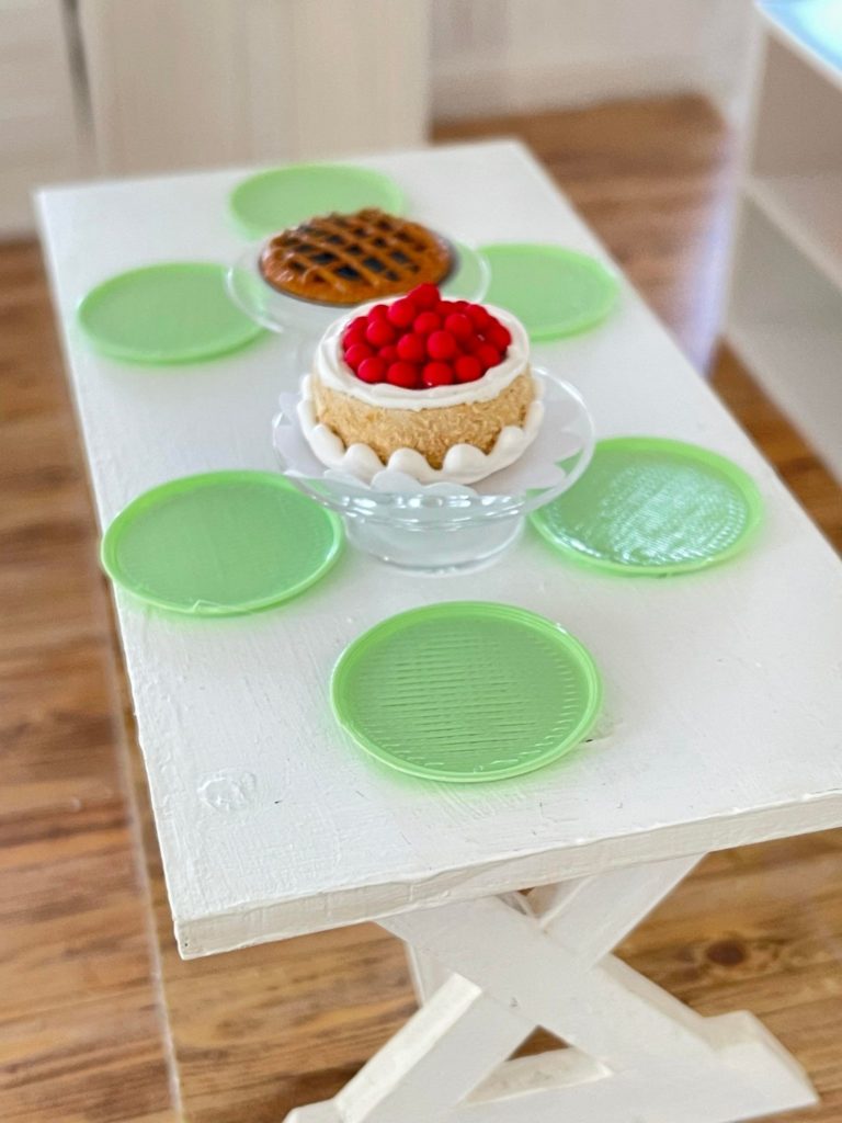 miniature dollhouse jadeite plats on table