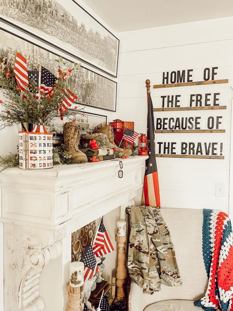 4th of july mantel decor patriotic military inspired