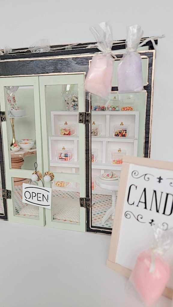 dollhouse miniature candy shop open door sign