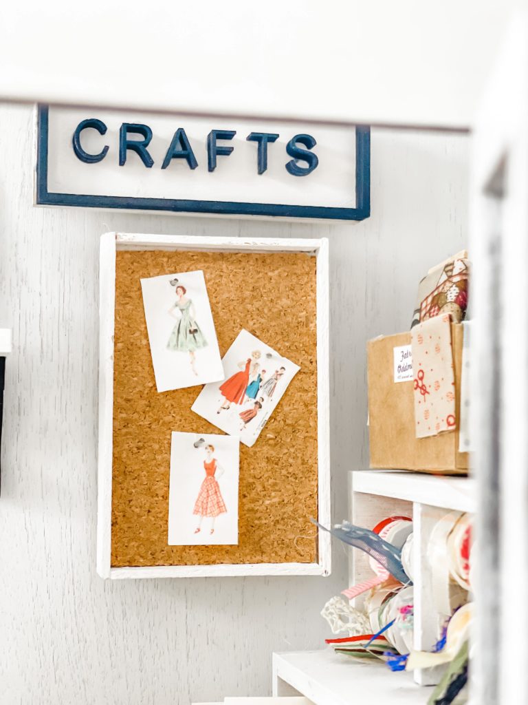 miniature craft shop cork board and craft sign