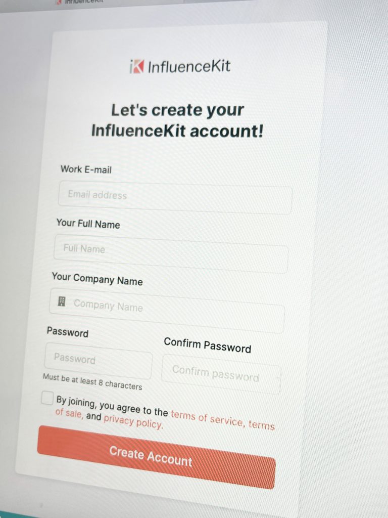 Create your free account with InfluenceKit