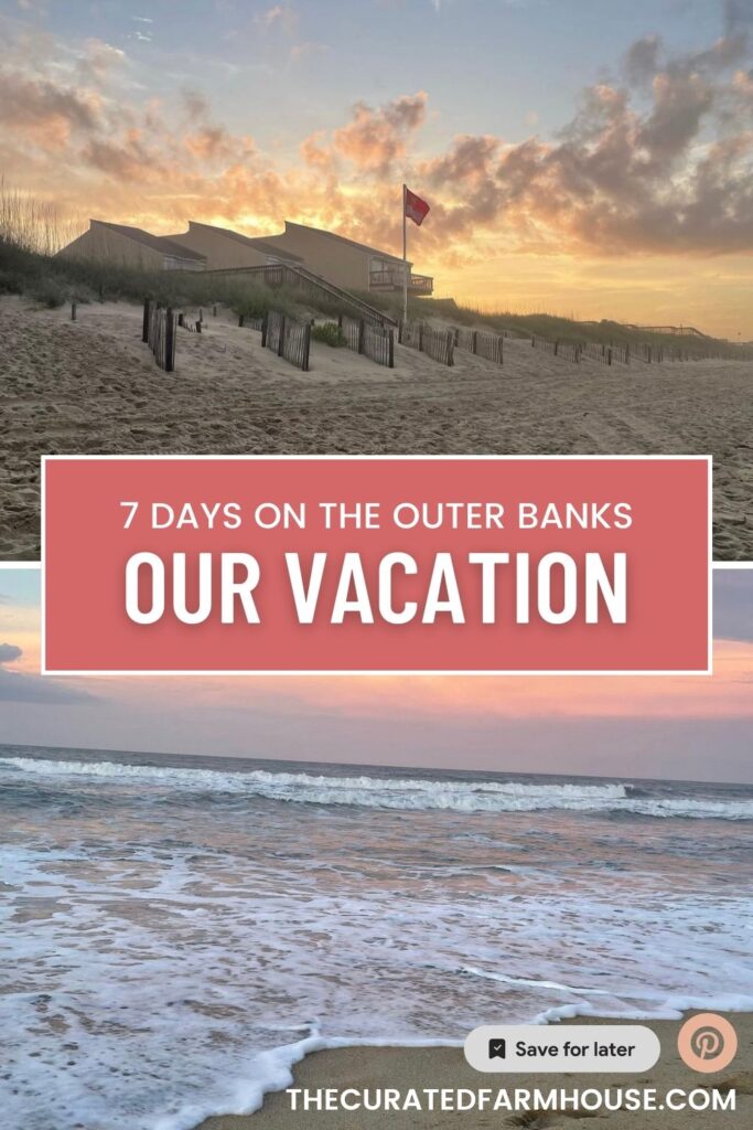Pinterest pin leading to blog post with two oceans and graphics about OBX vacation natural attractions.